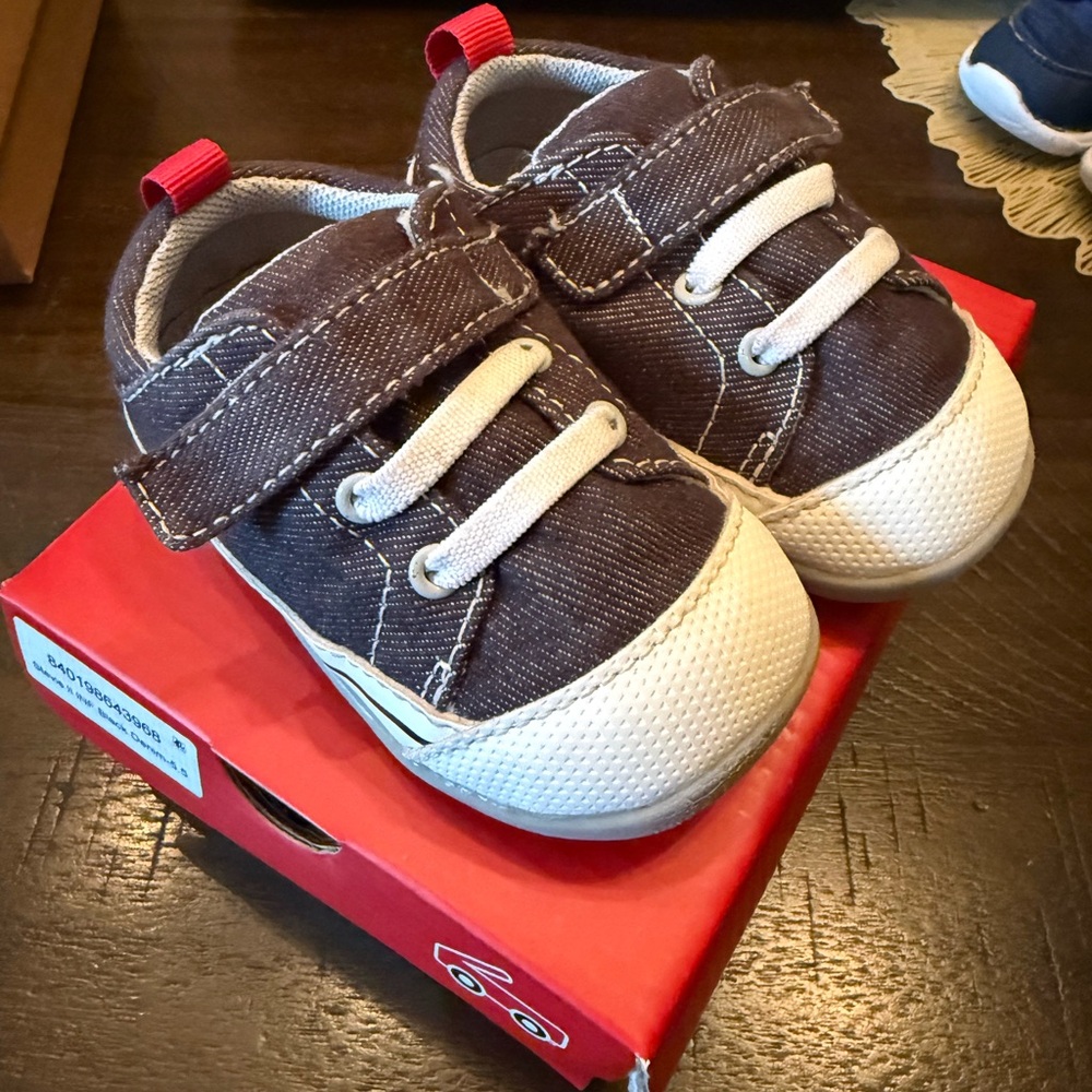 Toddler Brown Canvas Slip-On Sneakers with White Accents